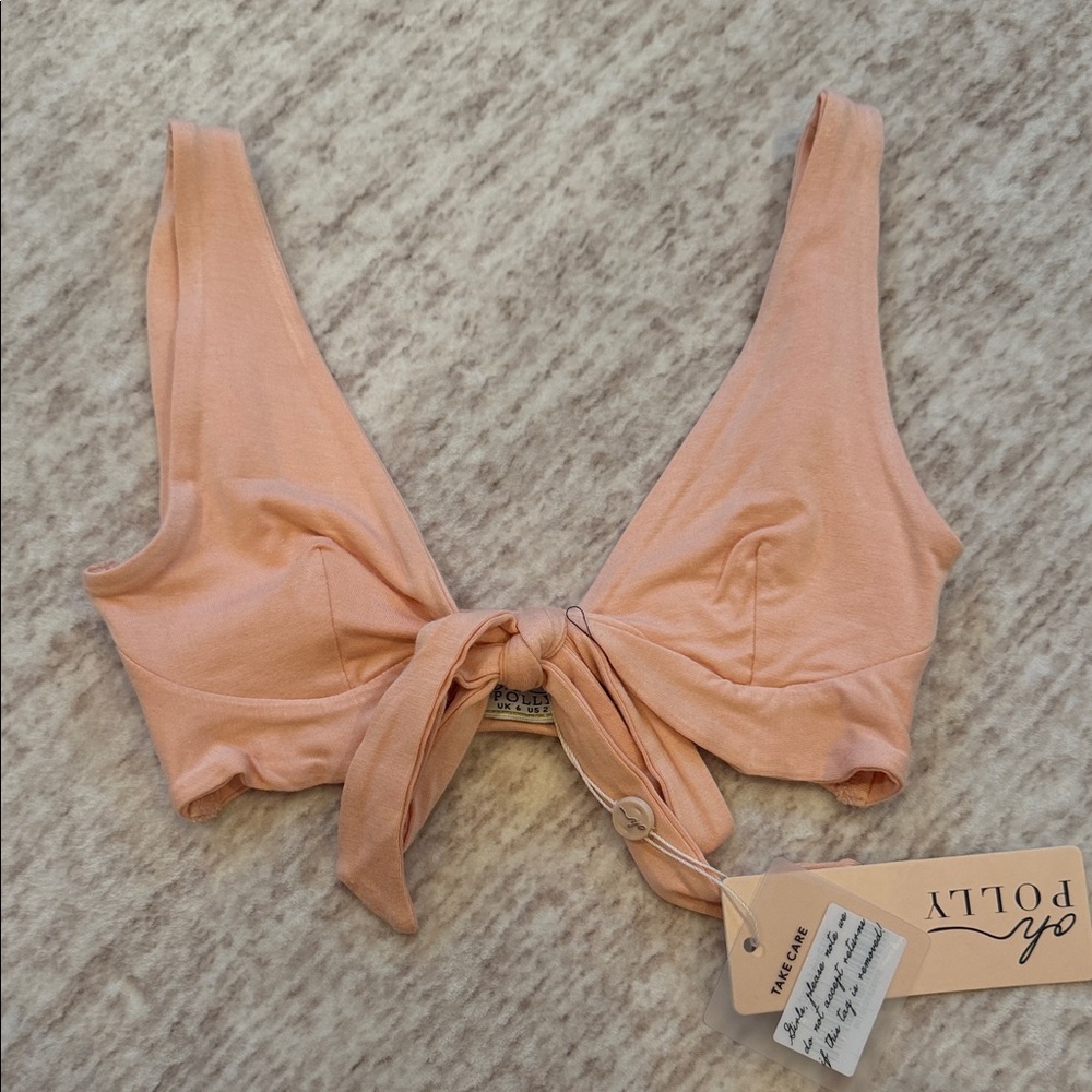 Oh Polly Peach Tie-Front Crop Top